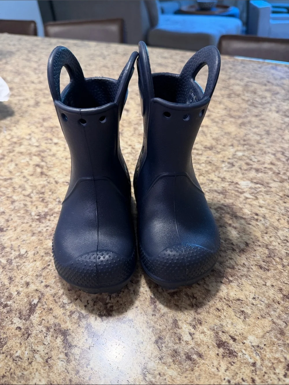 CROCS Kids Navy Blue Grip Rain Boots with Carry Handle